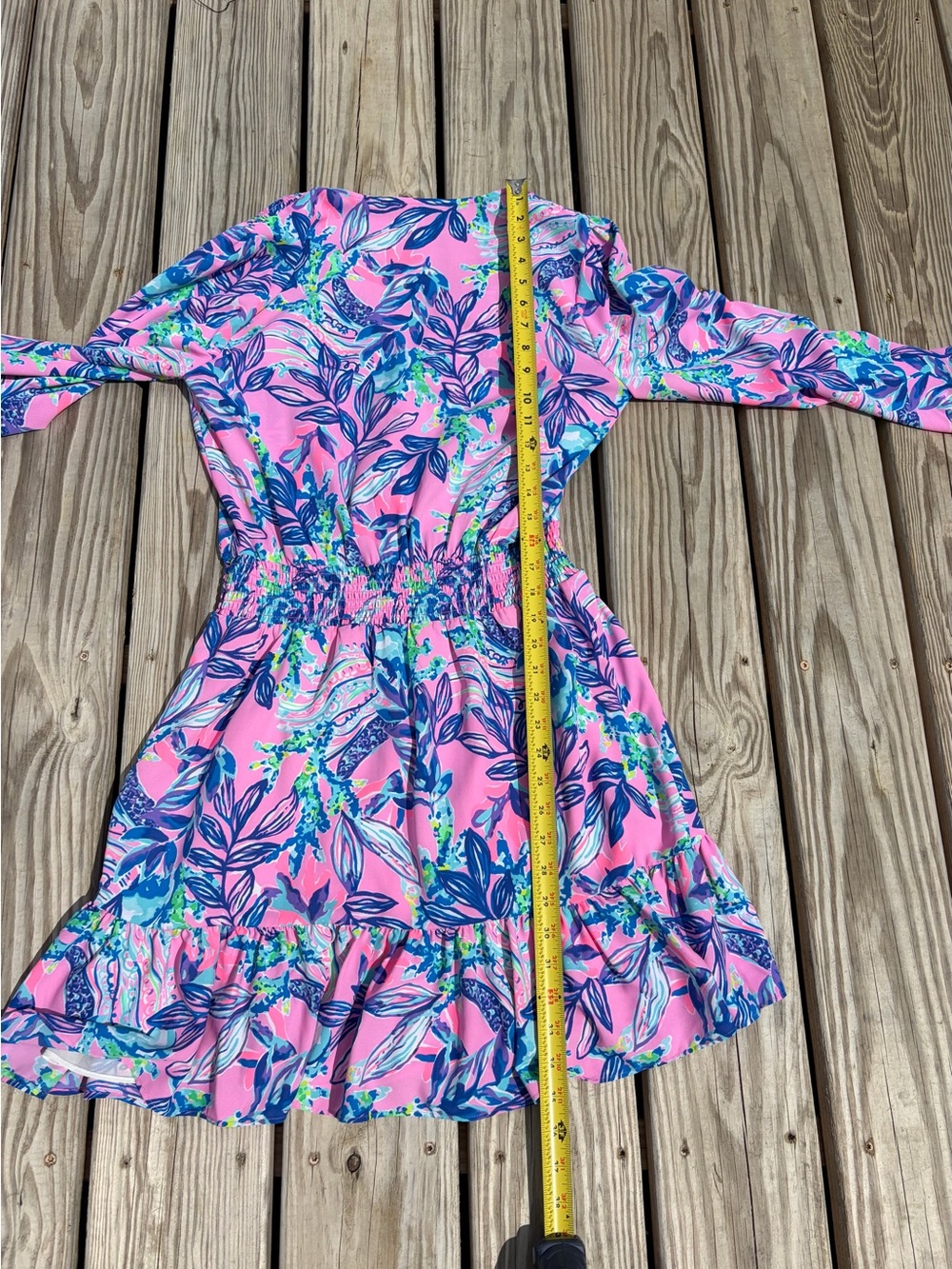 Lilly Pulitzer Cristiana long Sleeve Floral Ruffle Mini Dress Smocked Size 8 - Picture 10 of 11